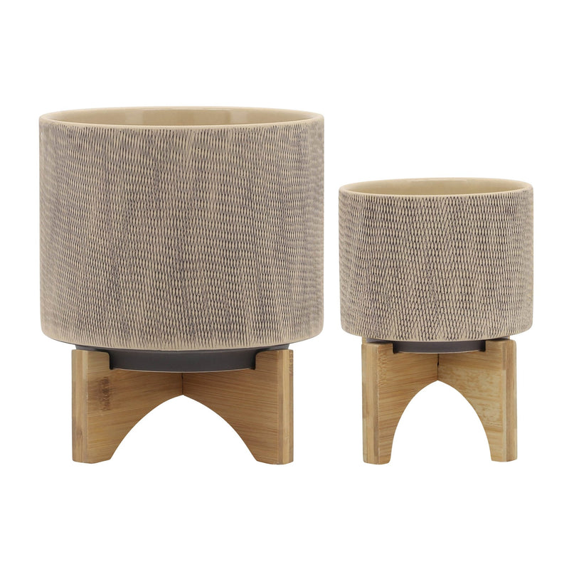 S/2 5/8" MESH PLANTER W/ STAND, TAN - Al Rugaib Furniture