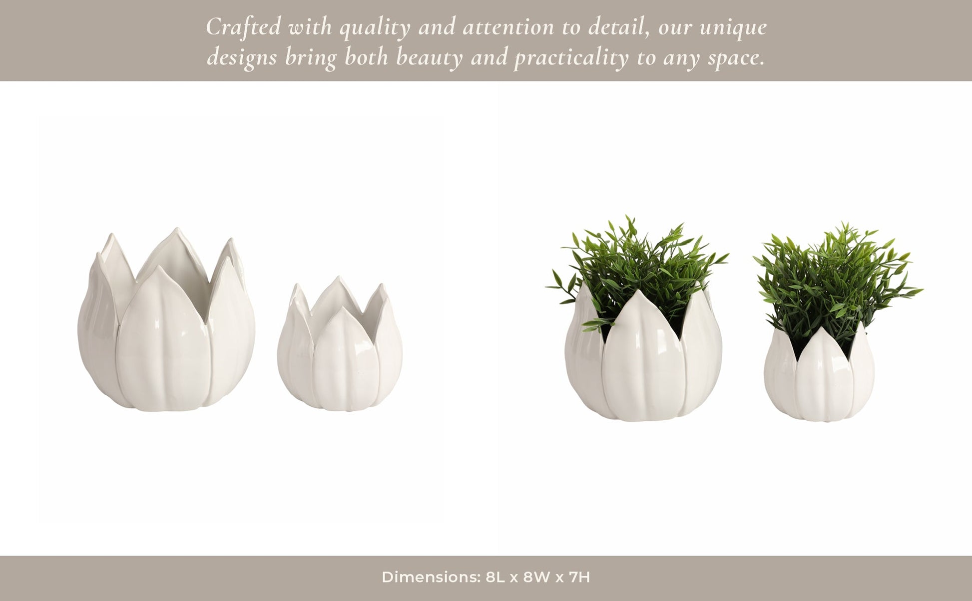 S/2 5/8" Petal Planters, White Planter| Sagebrook Home