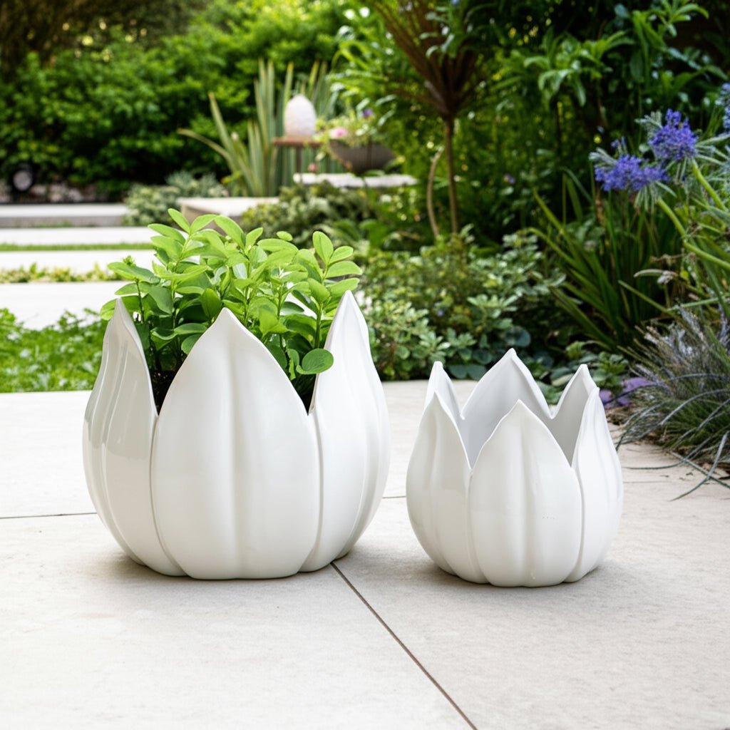 S/2 5/8" Petal Planters, White Planter| Sagebrook Home