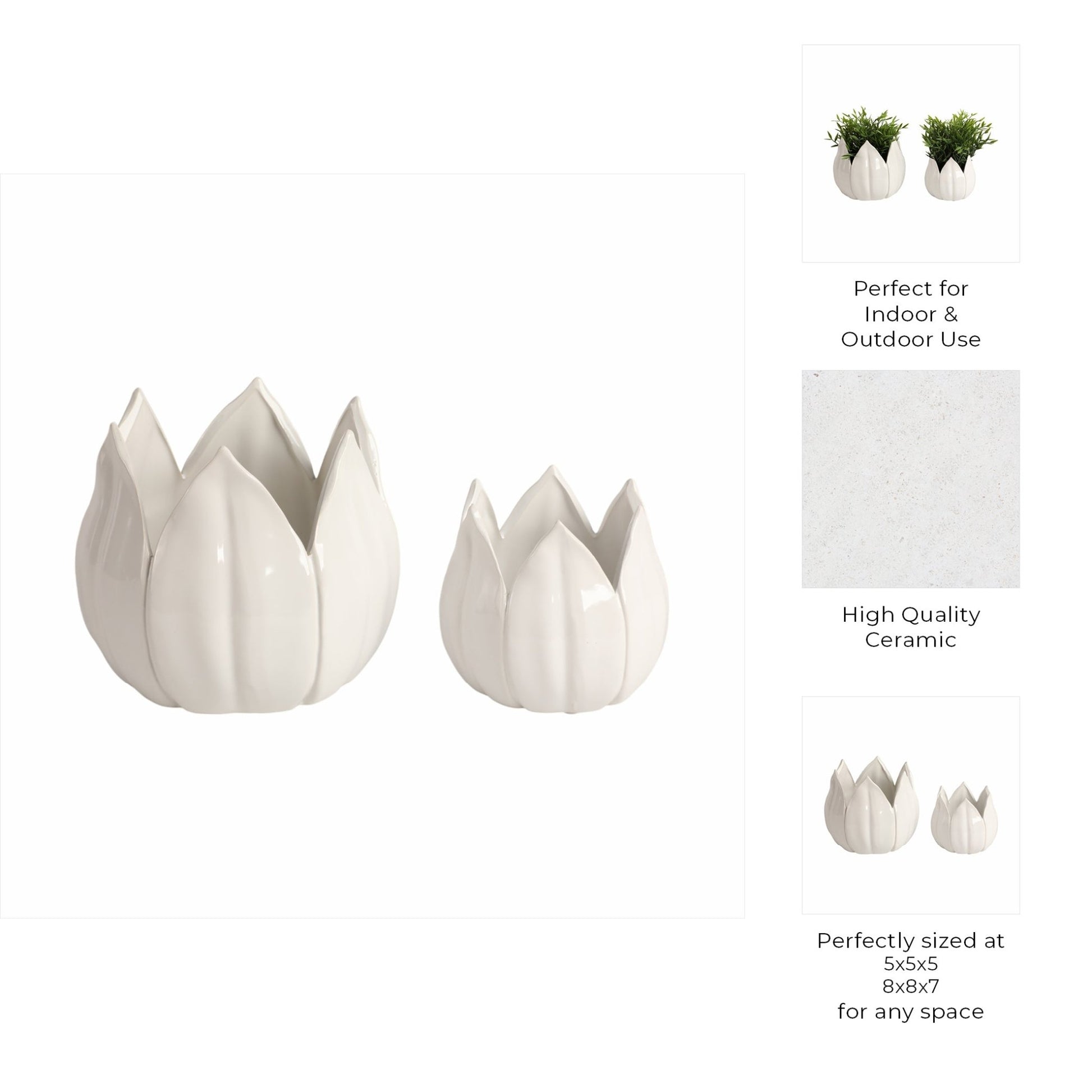 S/2 5/8" Petal Planters, White Planter| Sagebrook Home