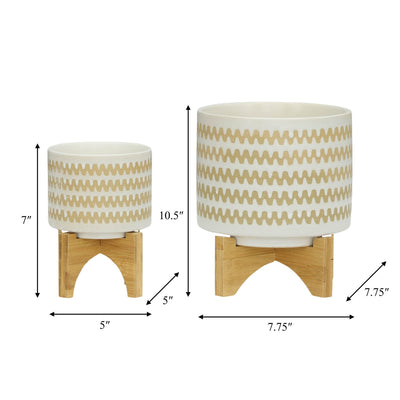 S/2 5/8" ZIG - ZAG PLANTER W/ STAND, WHITE - Al Rugaib Furniture