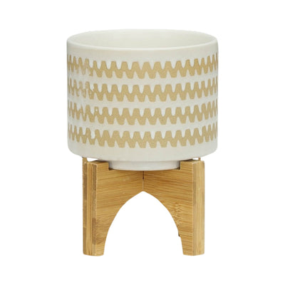 S/2 5/8" ZIG - ZAG PLANTER W/ STAND, WHITE - Al Rugaib Furniture