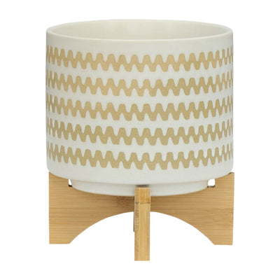 S/2 5/8" ZIG - ZAG PLANTER W/ STAND, WHITE - Al Rugaib Furniture