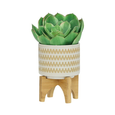 S/2 5/8" ZIG - ZAG PLANTER W/ STAND, WHITE - Al Rugaib Furniture