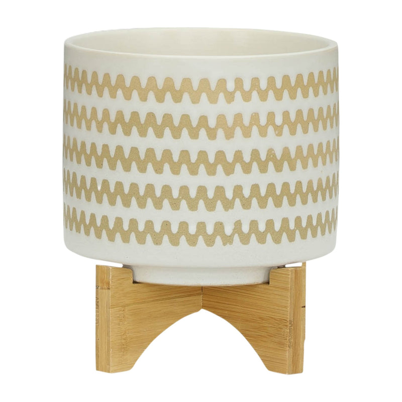S/2 5/8" ZIG - ZAG PLANTER W/ STAND, WHITE - Al Rugaib Furniture