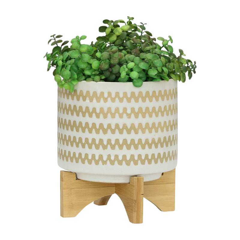 S/2 5/8" ZIG - ZAG PLANTER W/ STAND, WHITE - Al Rugaib Furniture
