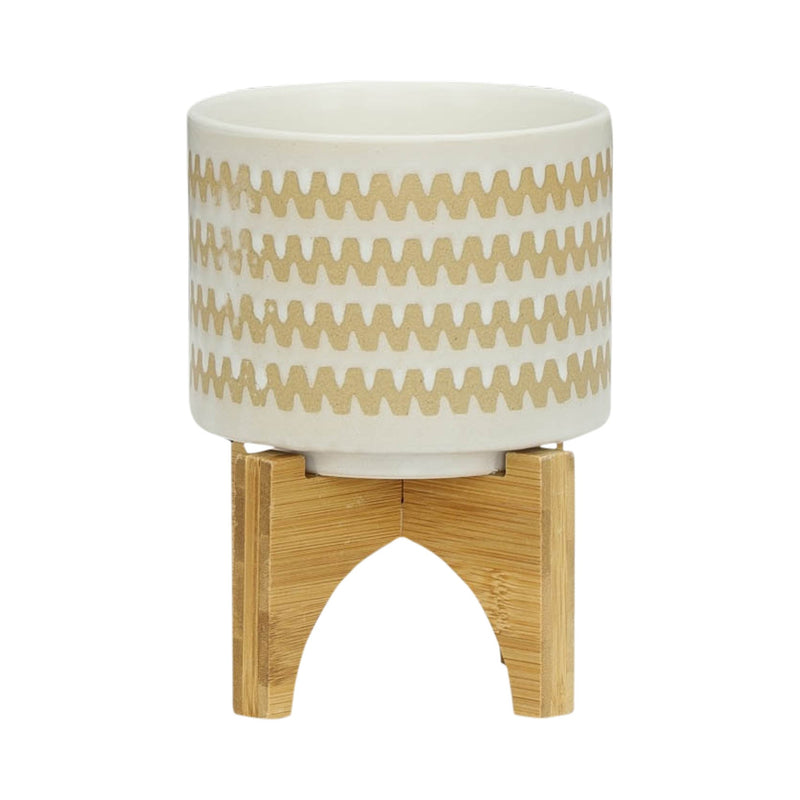 S/2 5/8" ZIG - ZAG PLANTER W/ STAND, WHITE - Al Rugaib Furniture