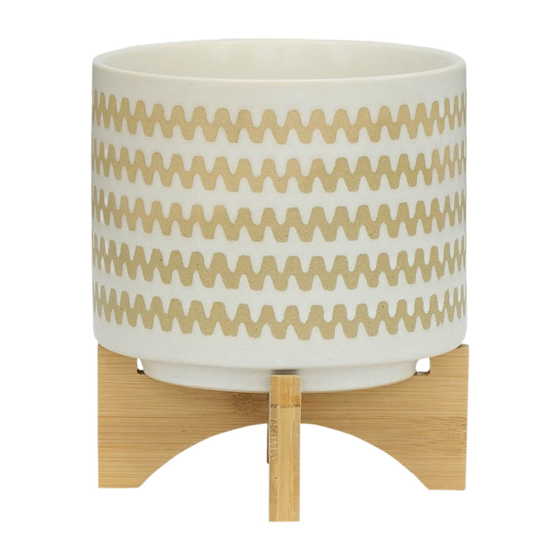 S/2 5/8" ZIG - ZAG PLANTER W/ STAND, WHITE - Al Rugaib Furniture