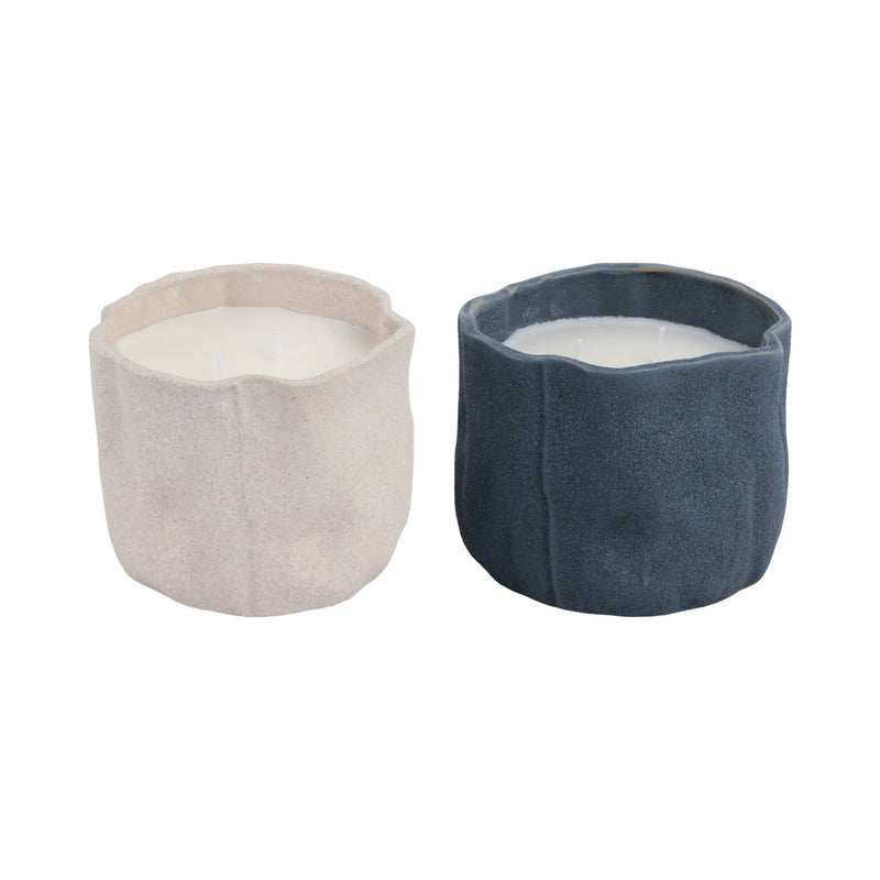 S/2 6" 31 Oz Pink Beach Wavy Candle, Ivory/blue - Al Rugaib Furniture