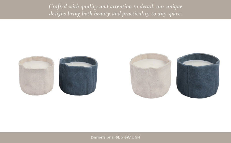 S/2 6" 31 Oz Pink Beach Wavy Candle, Ivory/blue - Al Rugaib Furniture