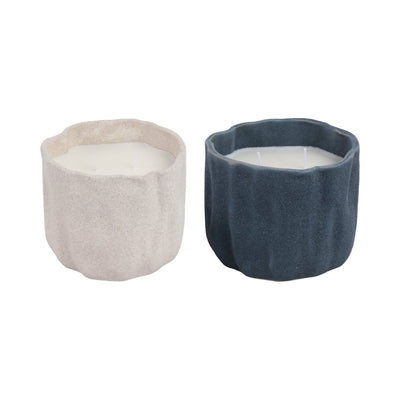 S/2 6" 31 Oz Pink Beach Wavy Candle, Ivory/blue - Al Rugaib Furniture