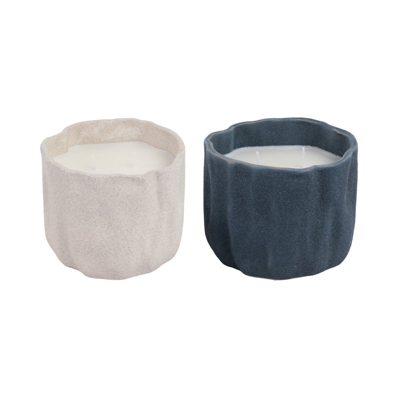 S/2 6" 31 Oz Pink Beach Wavy Candle, Ivory/blue - Al Rugaib Furniture