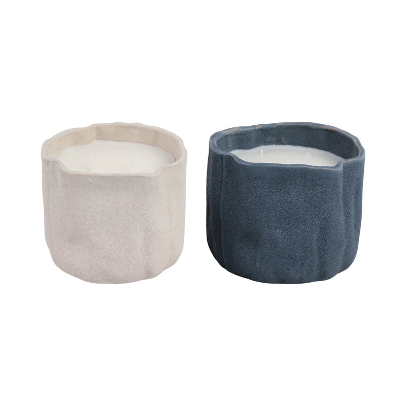 S/2 6" 31 Oz Pink Beach Wavy Candle, Ivory/blue - Al Rugaib Furniture