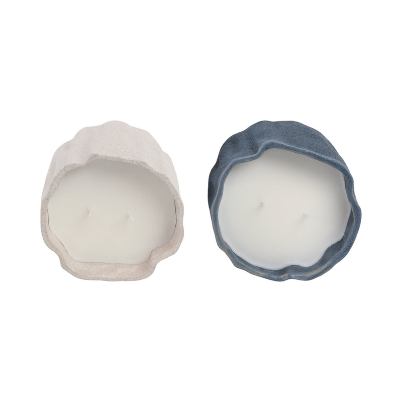 S/2 6" 31 Oz Pink Beach Wavy Candle, Ivory/blue - Al Rugaib Furniture