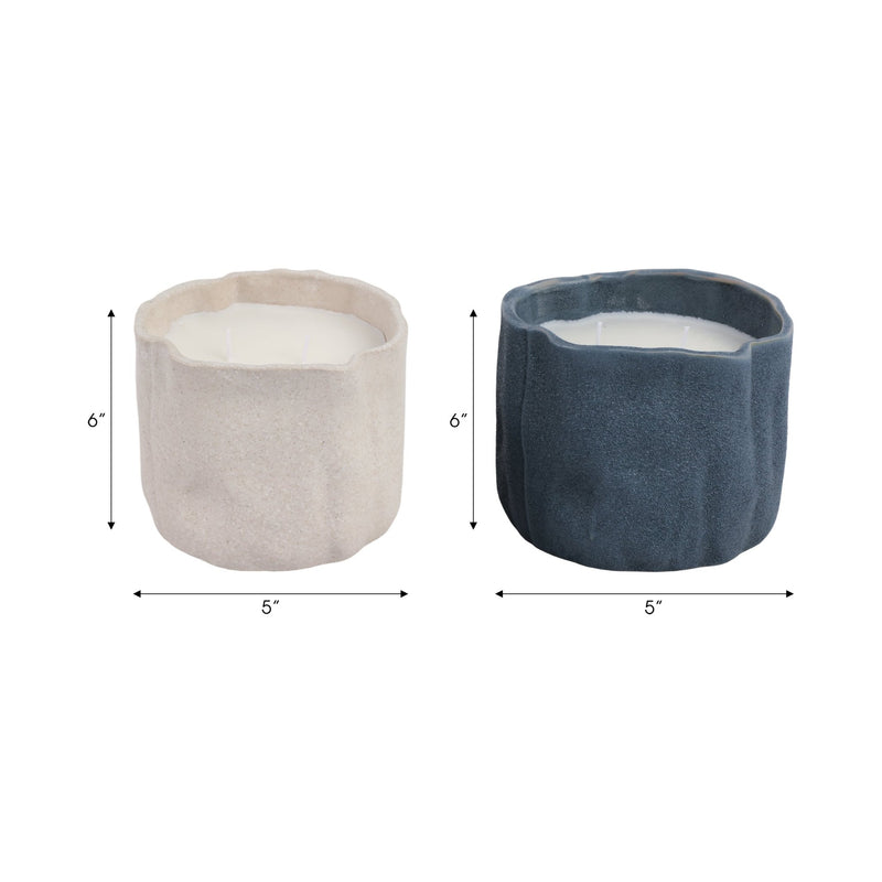 S/2 6" 31 Oz Pink Beach Wavy Candle, Ivory/blue - Al Rugaib Furniture