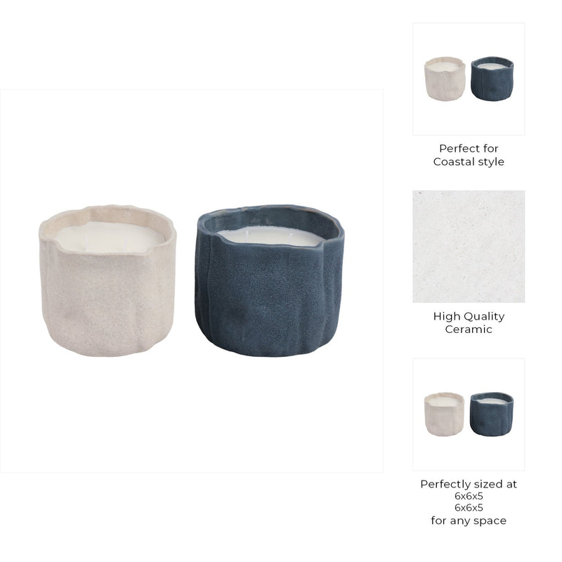 S/2 6" 31 Oz Pink Beach Wavy Candle, Ivory/blue - Al Rugaib Furniture