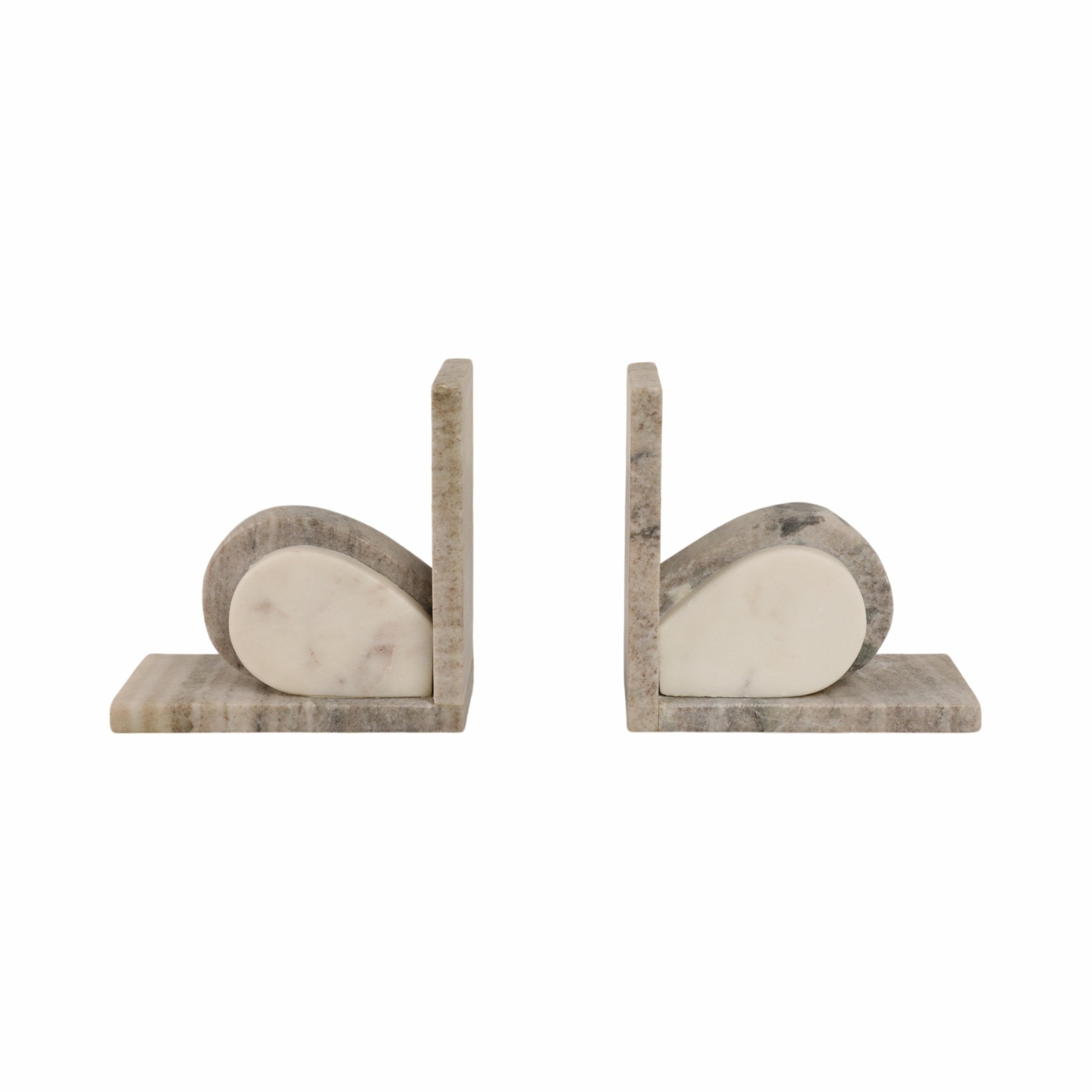 S/2 6" Eared Onyx & White Marble Bookends, Beige Table Decors| Sagebrook Home