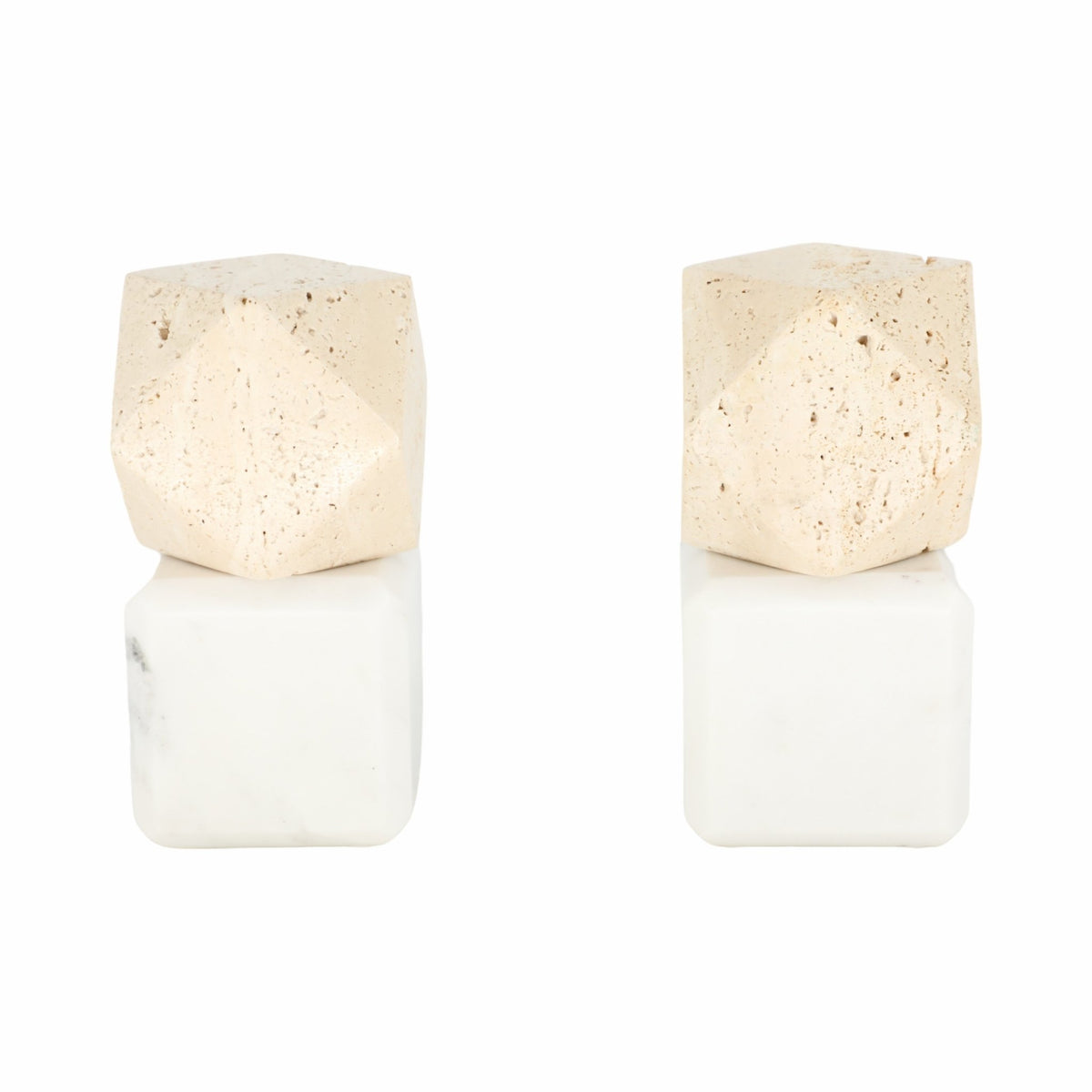 S/2 6" Marble Bookends W/ Travertine Hex Orb, Tan/ Table Decors| Sagebrook Home