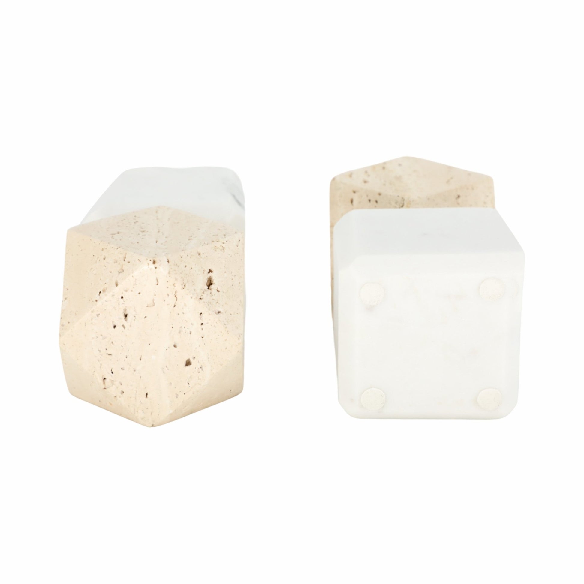 S/2 6" Marble Bookends W/ Travertine Hex Orb, Tan/ Table Decors| Sagebrook Home