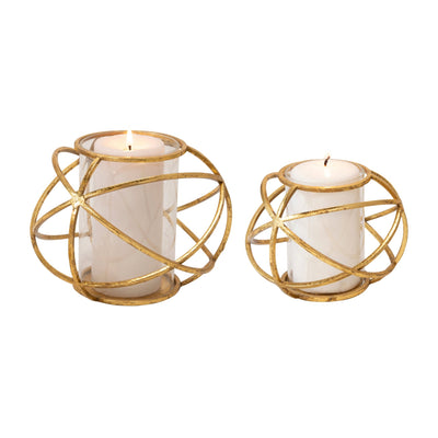 S/2 6" ORB CANDLE HOLDER , GOLD - Al Rugaib Furniture
