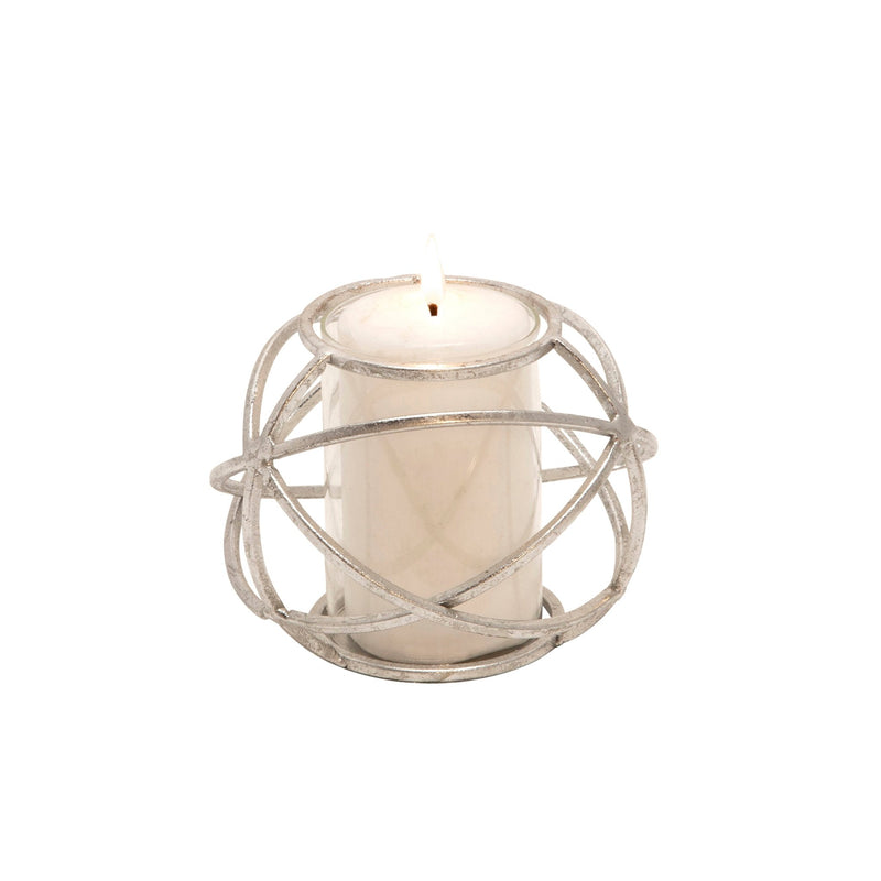 S/2 6" ORB CANDLE HOLDER , SILVER - Al Rugaib Furniture