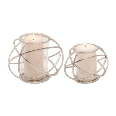 S/2 6" ORB CANDLE HOLDER , SILVER - Al Rugaib Furniture