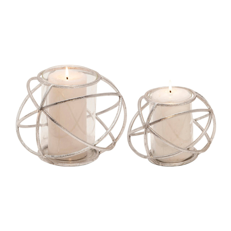 S/2 6" ORB CANDLE HOLDER , SILVER - Al Rugaib Furniture