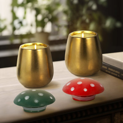 S/2 6 Oz Santal Spruce 6" Mushroom Cndle,red/green - Al Rugaib Furniture