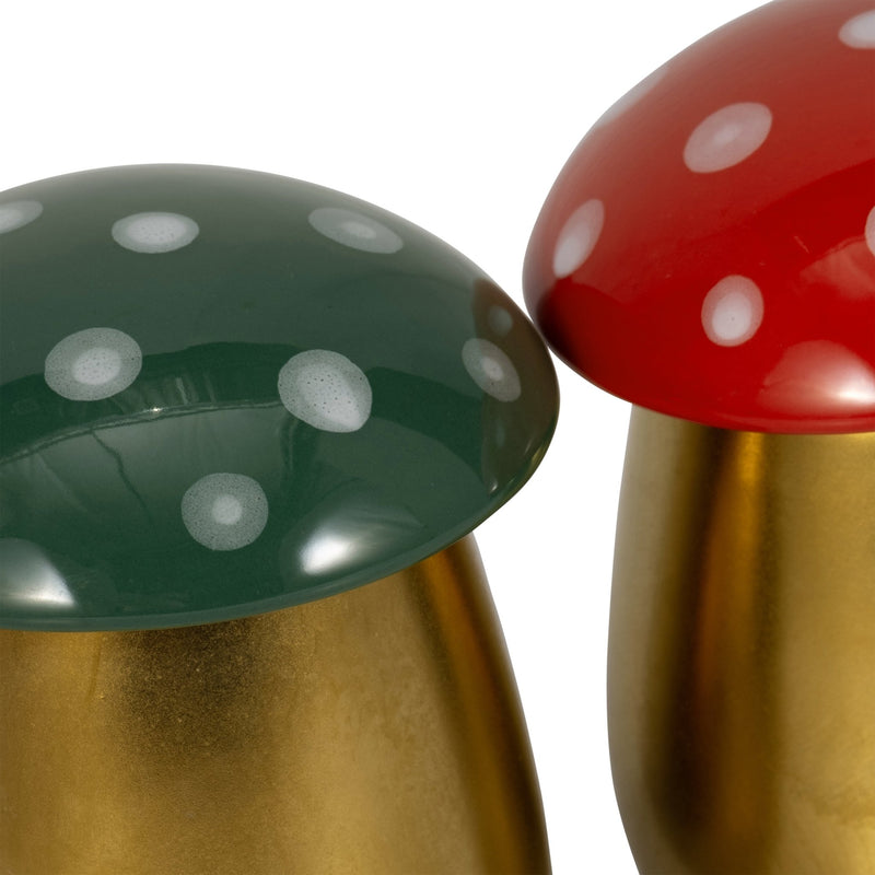 S/2 6 Oz Santal Spruce 6" Mushroom Cndle,red/green - Al Rugaib Furniture