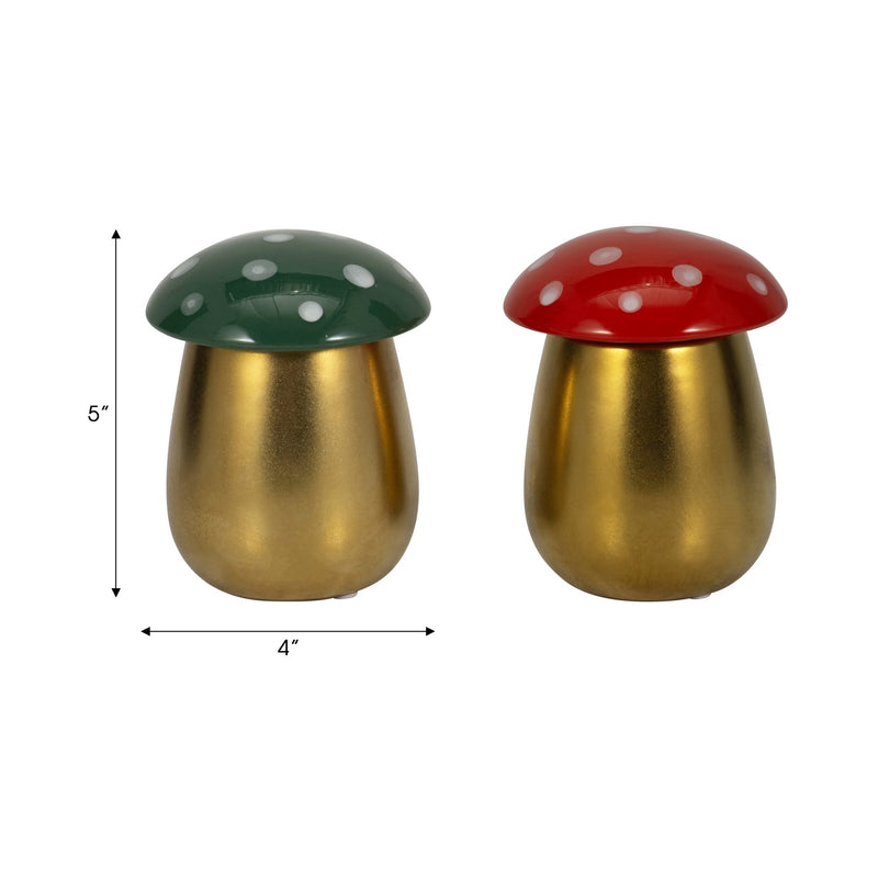 S/2 6 Oz Santal Spruce 6" Mushroom Cndle,red/green - Al Rugaib Furniture