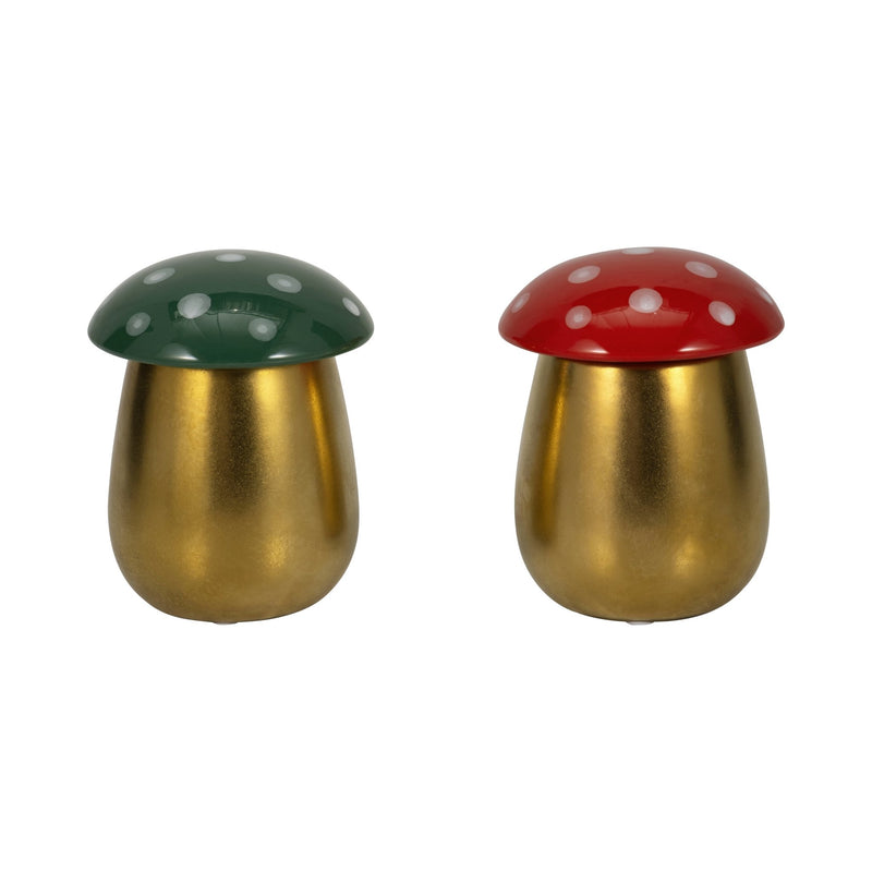 S/2 6 Oz Santal Spruce 6" Mushroom Cndle,red/green - Al Rugaib Furniture