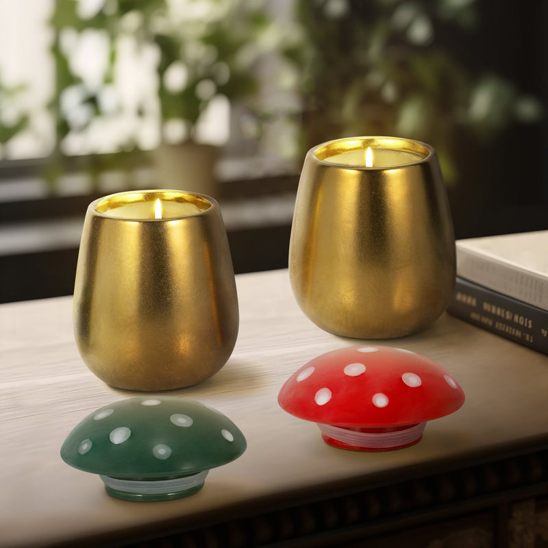 S/2 6 Oz Santal Spruce 6" Mushroom Cndle,red/green - Al Rugaib Furniture