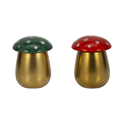 S/2 6 Oz Santal Spruce 6" Mushroom Cndle,red/green - Al Rugaib Furniture