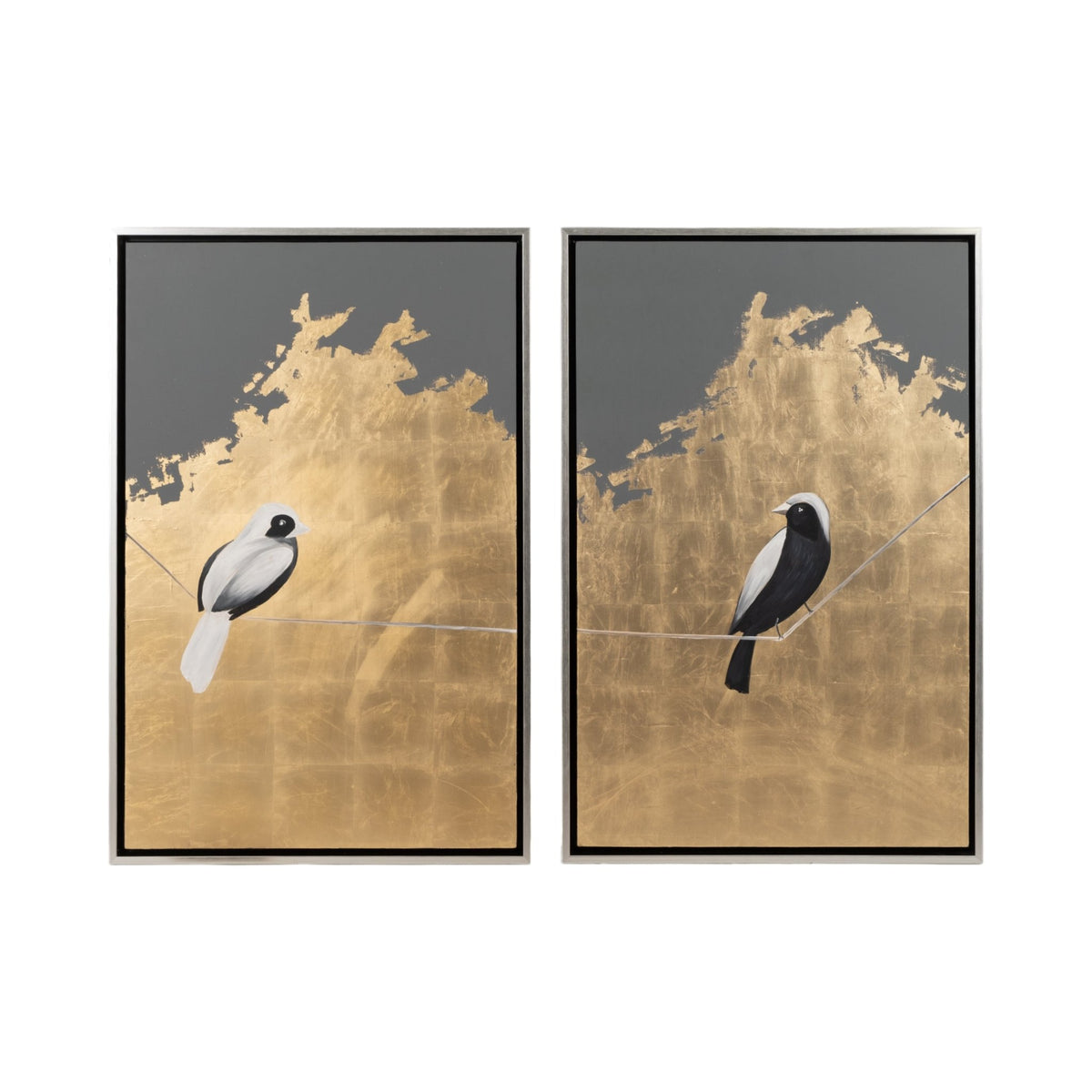 S/2 63x47 Hand Painted Birds On Wire, Gold Wall Art| Sagebrook Home