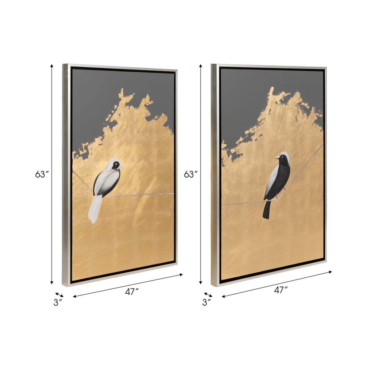 S/2 63x47 Hand Painted Birds On Wire, Gold Wall Art| Sagebrook Home