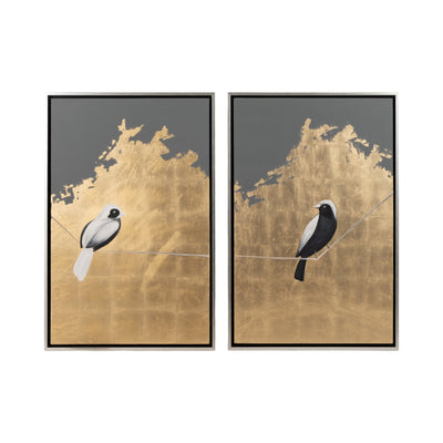 S/2 63x47 Hand Painted Birds On Wire, Gold - Al Rugaib Furniture