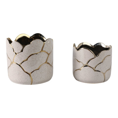 S/2 6/7" Clouds Planter, Ivory/gold - Al Rugaib Furniture