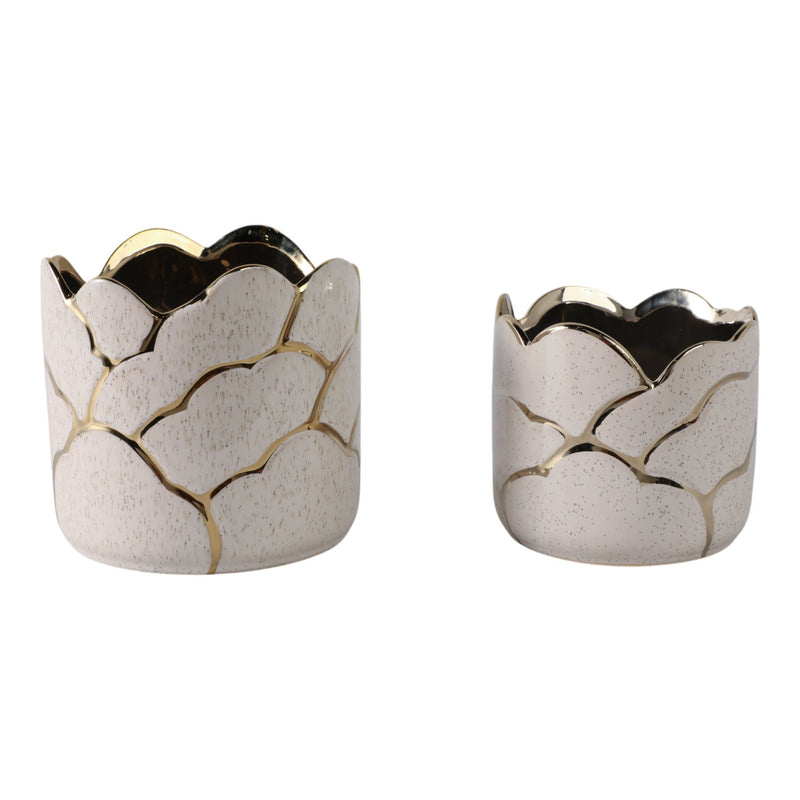 S/2 6/7" Clouds Planter, Ivory/gold - Al Rugaib Furniture
