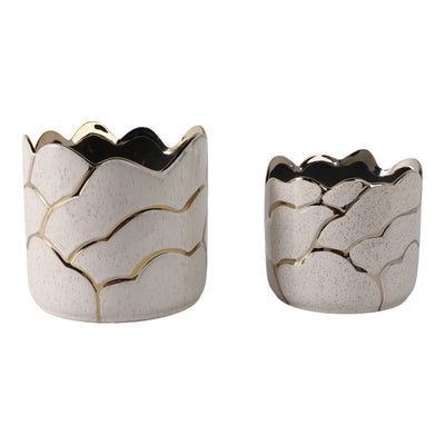 S/2 6/7" Clouds Planter, Ivory/gold - Al Rugaib Furniture