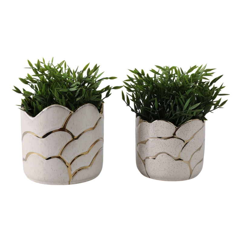 S/2 6/7" Clouds Planter, Ivory/gold - Al Rugaib Furniture