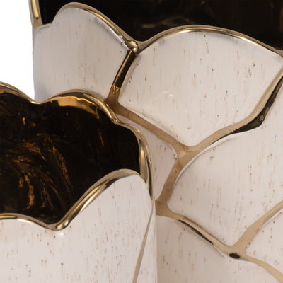 S/2 6/7" Clouds Planter, Ivory/gold - Al Rugaib Furniture