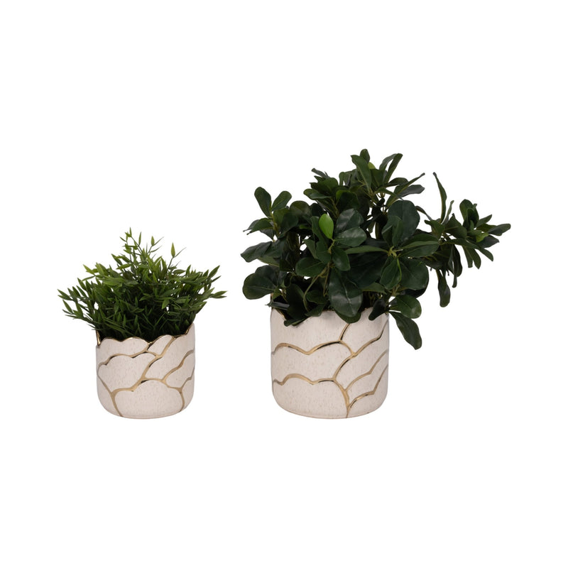 S/2 6/7" Clouds Planter, Ivory/gold - Al Rugaib Furniture