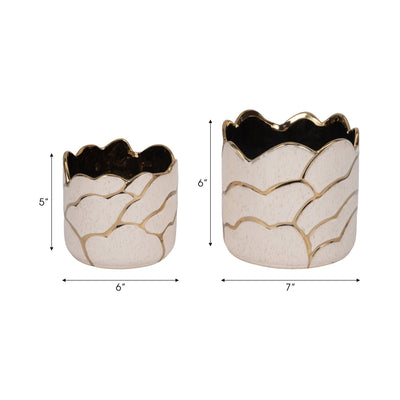 S/2 6/7" Clouds Planter, Ivory/gold - Al Rugaib Furniture