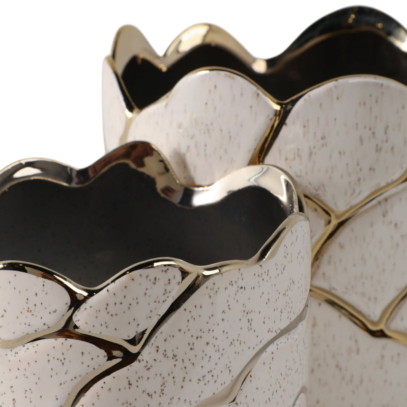S/2 6/7" Clouds Planter, Ivory/gold - Al Rugaib Furniture