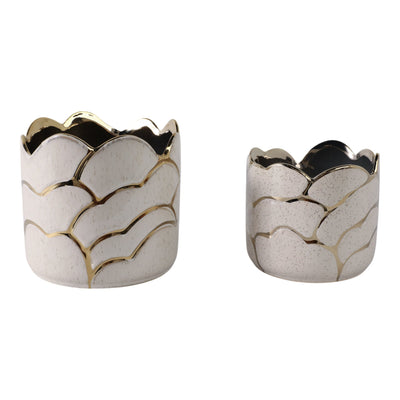 S/2 6/7" Clouds Planter, Ivory/gold - Al Rugaib Furniture
