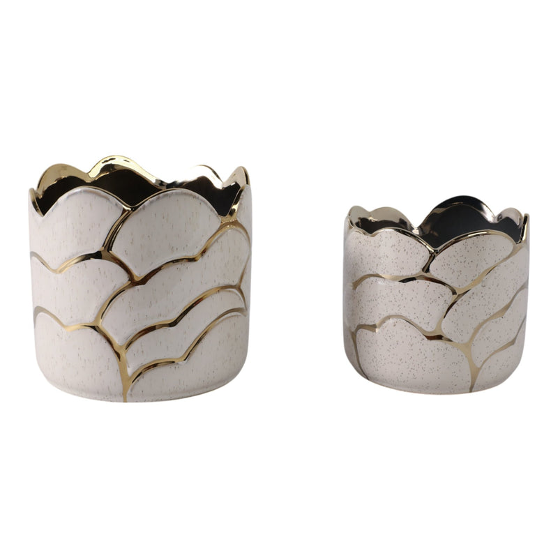 S/2 6/7" Clouds Planter, Ivory/gold - Al Rugaib Furniture