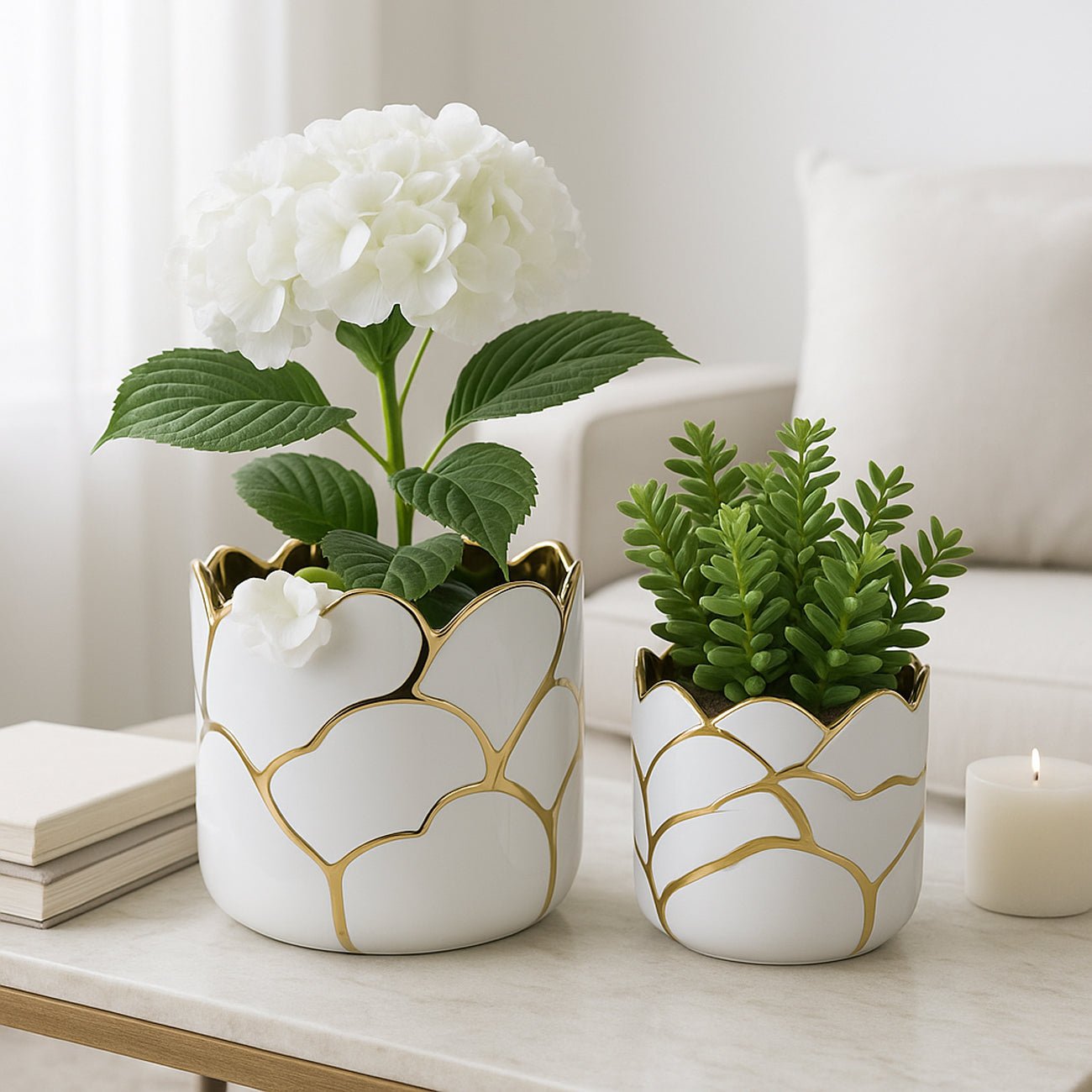 S/2 6/7" Clouds Planter, Wht/gld Planter| Sagebrook Home