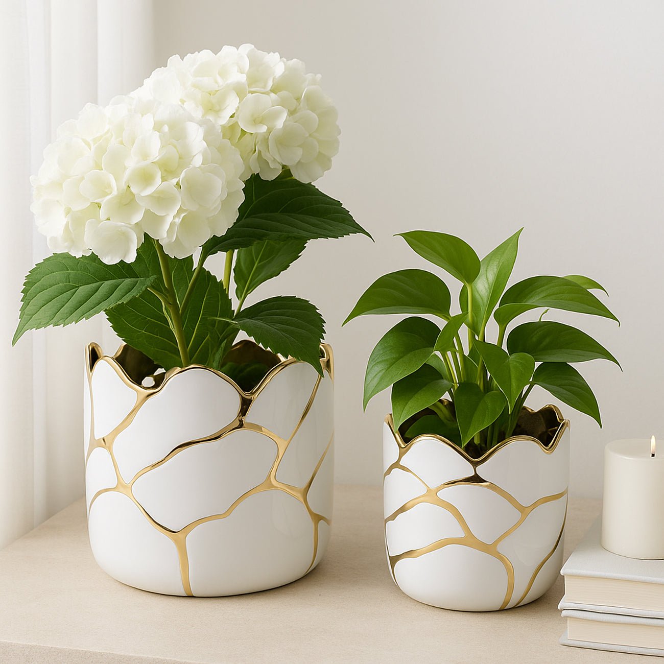 S/2 6/7" Clouds Planter, Wht/gld Planter| Sagebrook Home