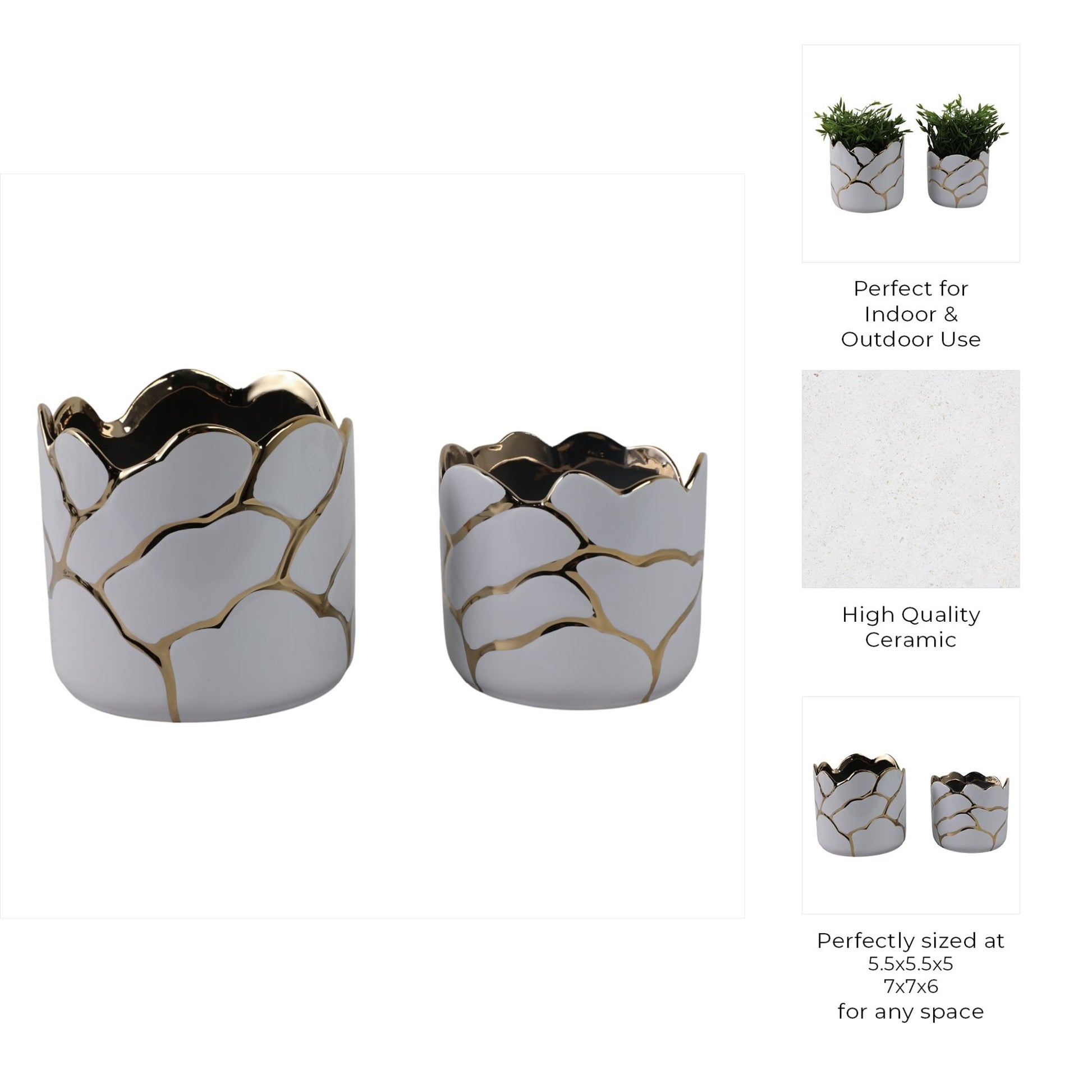 S/2 6/7" Clouds Planter, Wht/gld Planter| Sagebrook Home