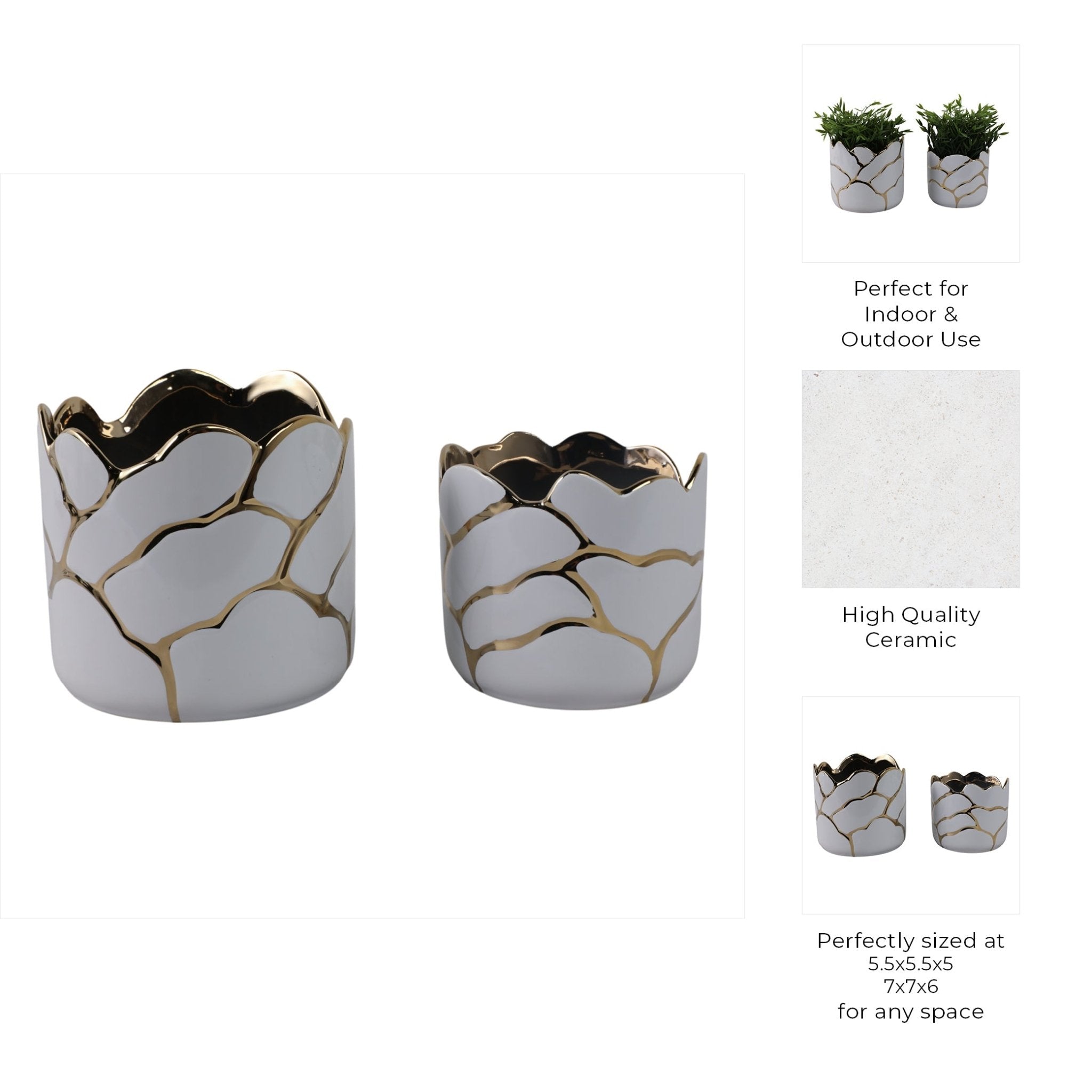 S/2 6/7" Clouds Planter, Wht/gld Planter| Sagebrook Home